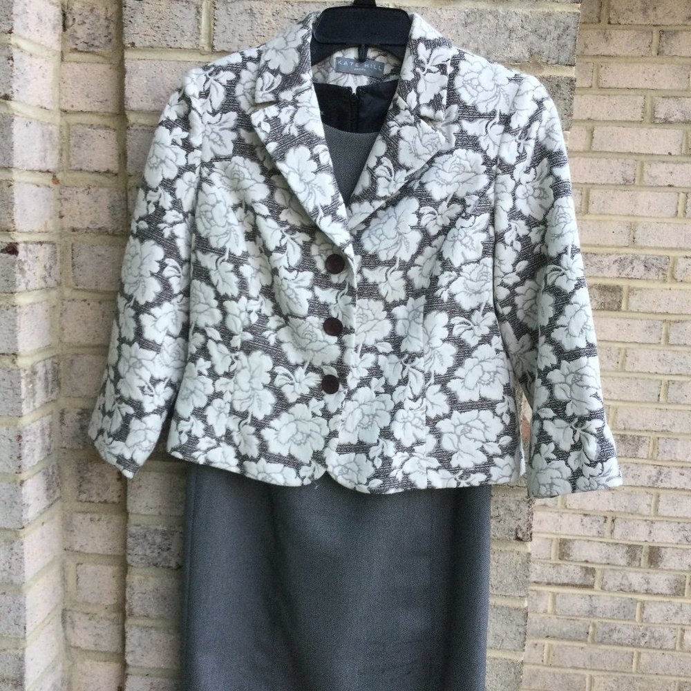 Kate Hill Floral Jacket and Gray Midi Dress 2pc Set
